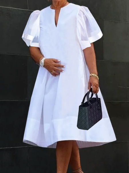 

Plus Size Plain Others Loose Short Sleeve Elegant Short Dress, White, Plus Dresses