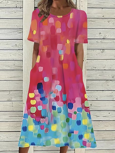 

Women Ombre Crew Neck Short Sleeve Comfy Casual Maxi Dress, Rose red, Dresses