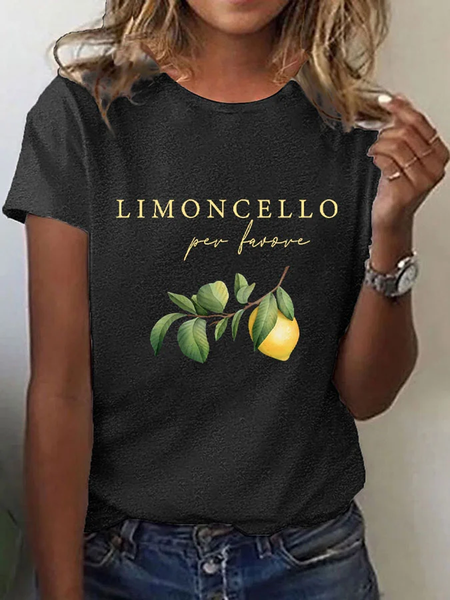 

Casual Lemon Crew Neck Short Sleeve T-shirt, Black, T-shirts