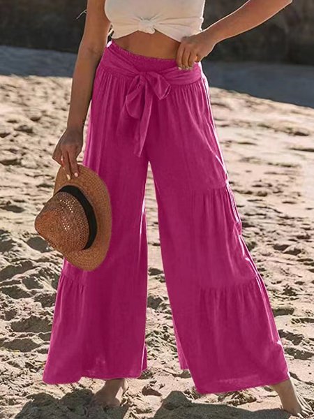 Casual Plain Long Pant, Deep pink, Pants