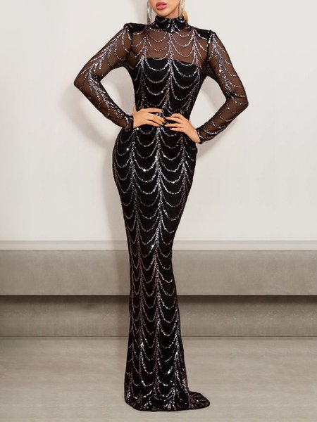 

Women Plain Crew Neck Long Sleeve Comfy Sexy Maxi Dress, Golden, Dresses