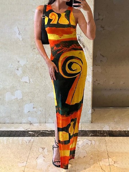 

Regular Fit Urban Abstract Printing Dress, As picture, Maxi Dresses