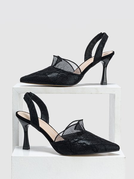 

Fashionable Floral Lace Stiletto Heel Slingback Pumps, Black, Heels