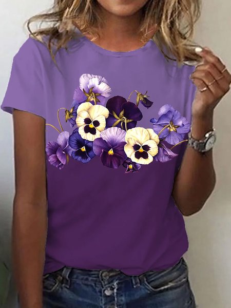 Women's Alzheimer's Purple Floral Print T Shirt