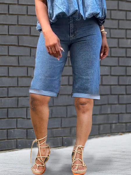 

Micro-Elasticity Denim Urban Regular Fit Plain Denim Shorts, Denim blue, Jeans
