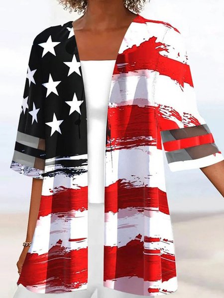 

Women's Independence Day (Flag) Regular Loose Kimono, Red, Cardigans