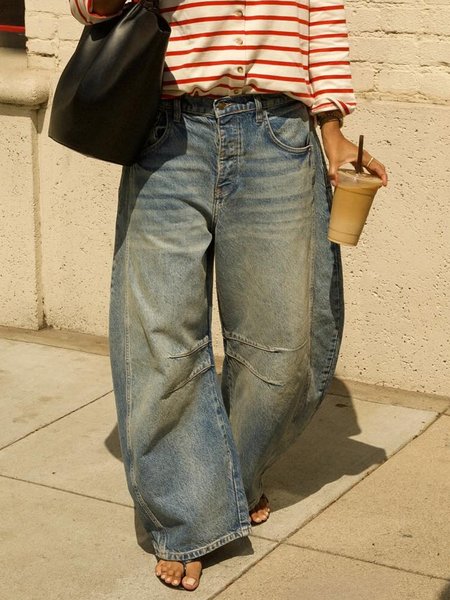 

Plain Loose Denim Casual Jeans, Denim blue, Jeans