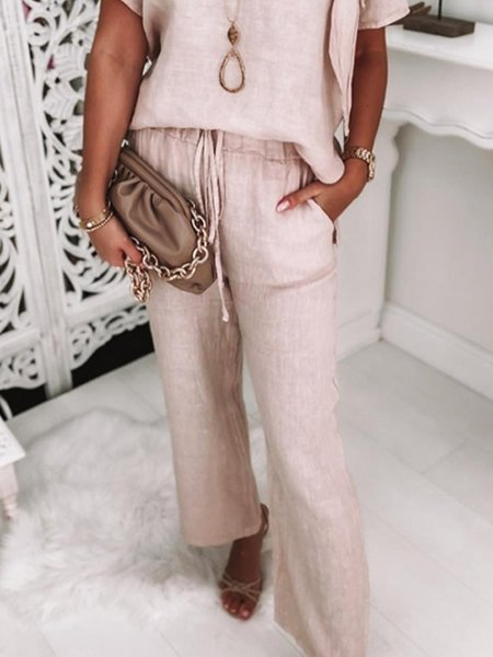 

Plus Size Pocket Stitching Regular Fit Casual Plain Daily Pants, As picture, Plus Pants