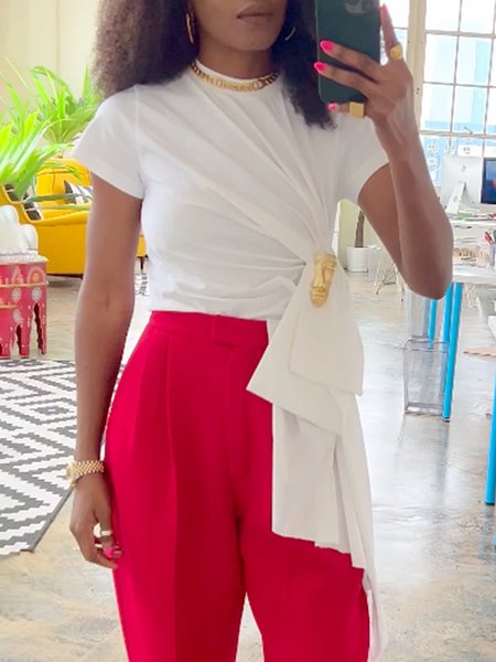 

Casual Short Sleeve Crew Neck Regular Fit Shirt, White, Blouses and Shirts