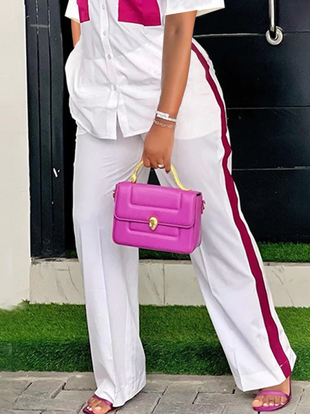 

Loose Urban Color Block Long Pants Straight pants, White, Pants