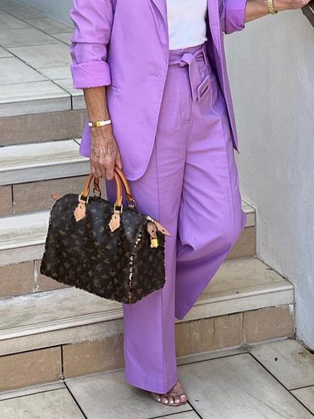 

Plain Regular Fit Casual Long Pants, Light purple, Pants