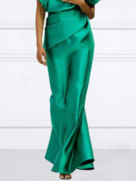 

Plain Elegant Regular Fit Long Prom Skirt, Green, Skirts