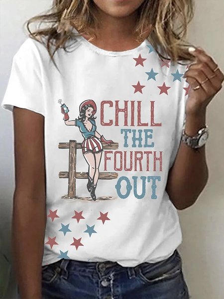 

Casual Text Letters Crew Neck Short Sleeve T-shirt, White, T-shirts