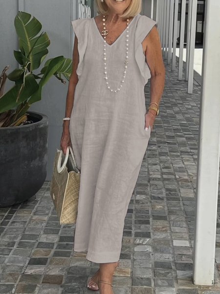 

Casual Plain Loose Dress With No, Apricot, Maxi Dresses