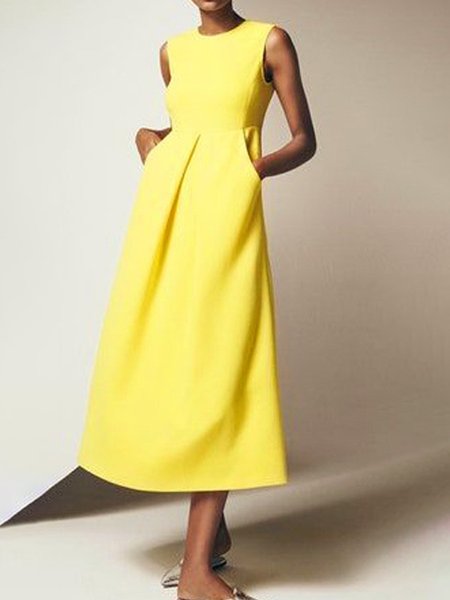 

Regular Fit Urban Crew Neck Dress, Yellow, Maxi Dresses