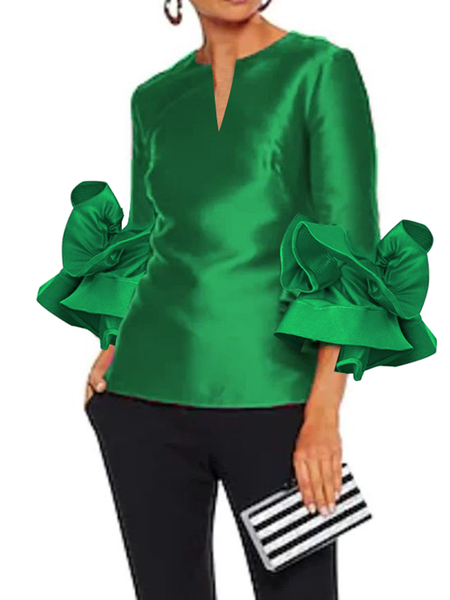 

Micro-Elasticity Plain Elegant Regular Fit Short Sleeve Others Shirt, Green, Blouses and Shirts