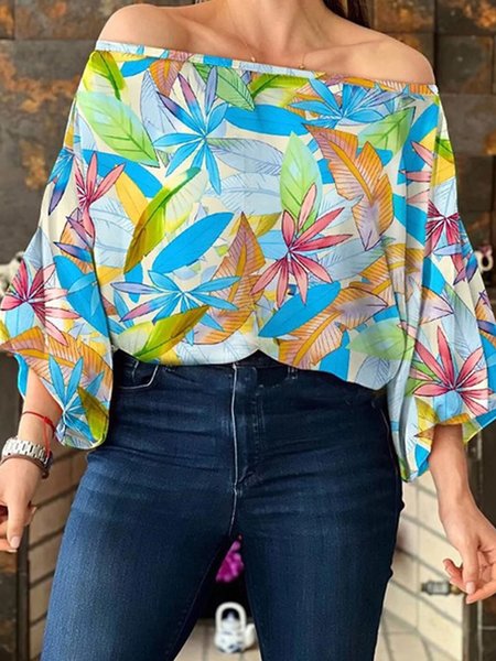 

Vacation Boat Neck Printing Shirt, As picture, Blouses and Shirts