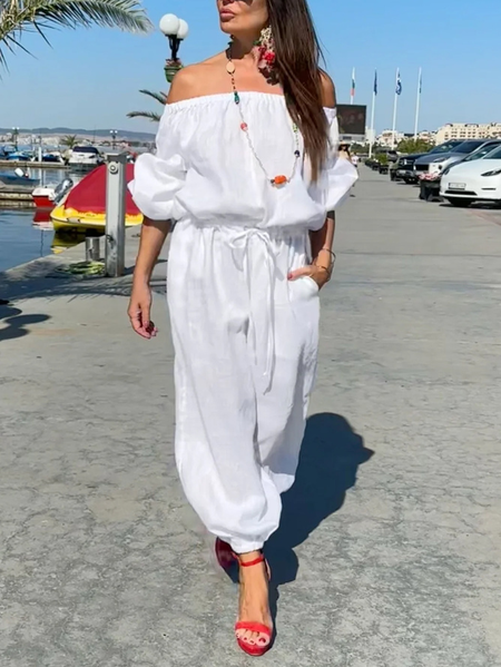 

Plus Size Loose Casual Plain Jumpsuit, White, Plus Jumpsuits
