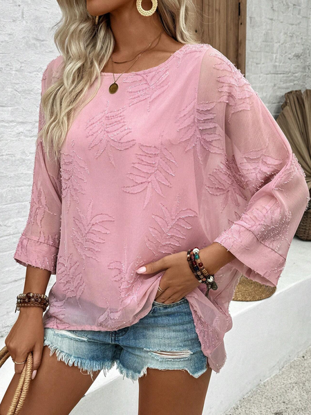 

Women's Three Quarter Sleeve Blouse Summer Plain Crew Neck Daily Going Out Casual Top Pink, Shirts & Blouses