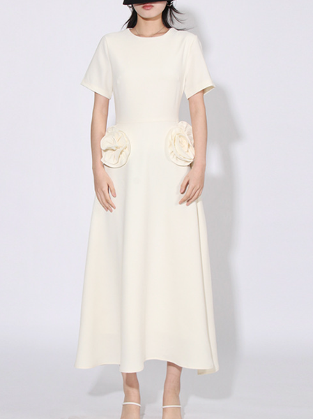 

Women Plain Crew Neck Short Sleeve Comfy Sexy Maxi Dress, Apricot, Dresses