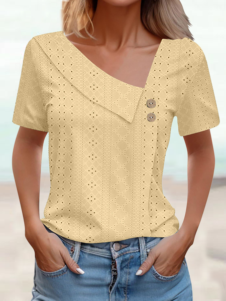 

Women's Short Sleeve Tee T-shirt Summer Plain Lace Asymmetrical Daily Going Out Casual Top White, Yellow, T-Shirts