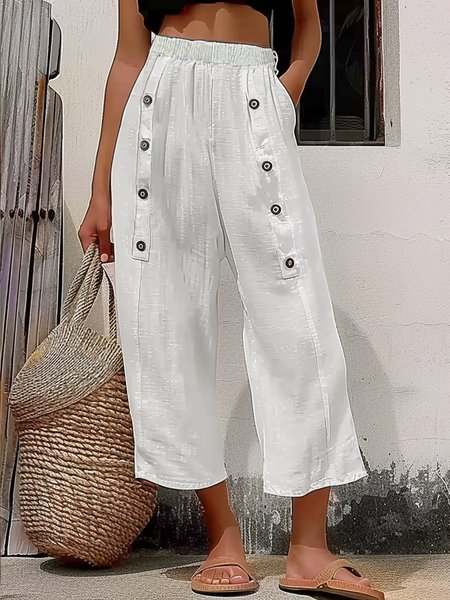 

Casual Plain Pants, White, Pants