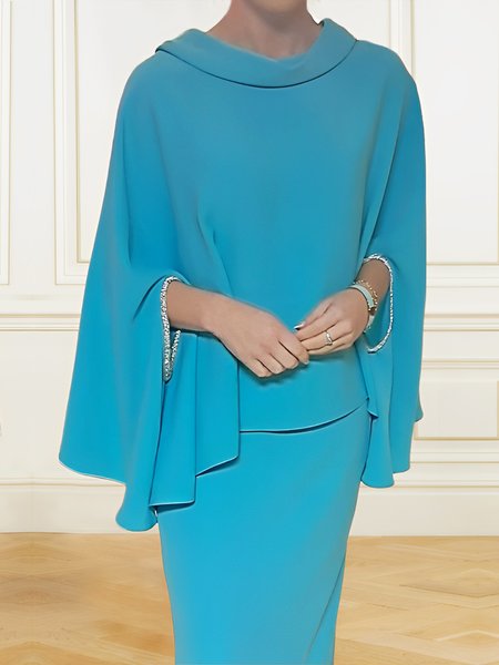 

Elegant Stand Collar Plain Loose Shirt, Blue, Blouses and Shirts