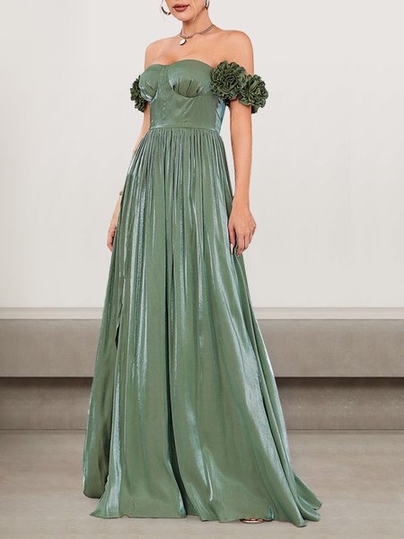 

Women Plain Boat Neck Sleeveless Comfy Sexy Maxi Dress, Green, Dresses