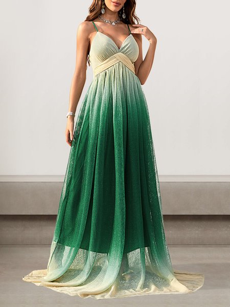

Women Ombre V Neck Gallus Comfy Sexy Maxi Dress, Green, Dresses