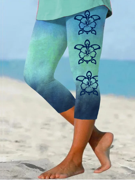 

Casual Turtle Capris Leggings, Blue, Leggings