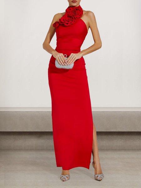 

Women Plain Turtleneck Sleeveless Comfy Sexy Maxi Dress, Red, Dresses