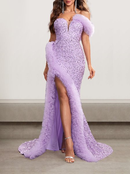 

Women Plain Strapless Sleeveless Comfy Sexy Maxi Dress, Light purple, Dresses