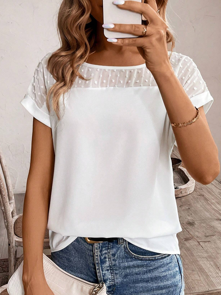 

Women's Short Sleeve Blouse Summer Plain Crew Neck Daily Going Out Casual Top White, Shirts & Blouses