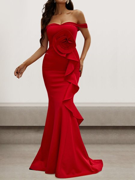 Women Plain Crew Neck Sleeveless Comfy Sexy Maxi Dress, Red, Dresses