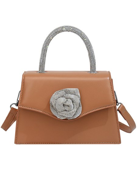

Rhinestone Rose Decor Handbag with Detachable Crossbody Strap, Khaki, Bags