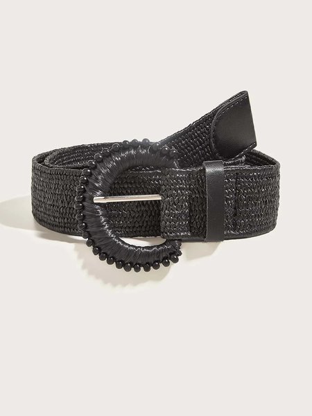 

Bead Decor Vacation Straw Belt, Black, Belts