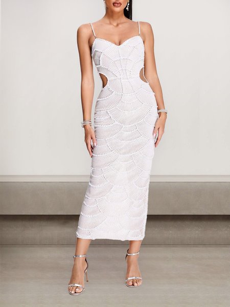 

Women Plain V Neck Sleeveless Comfy Sexy Maxi Dress, White, Dresses