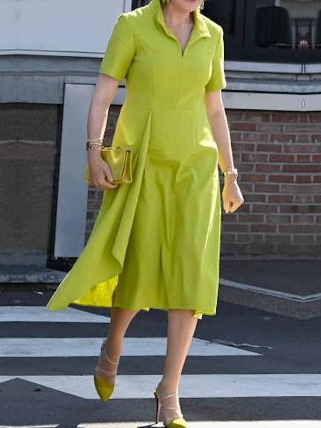 

Others Plain Urban Regular Fit Short Sleeve Midi Dress, Green, Midi Dresses