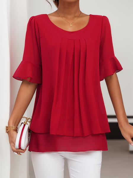 Women's Chiffon Crew Neck Daily Simple Top