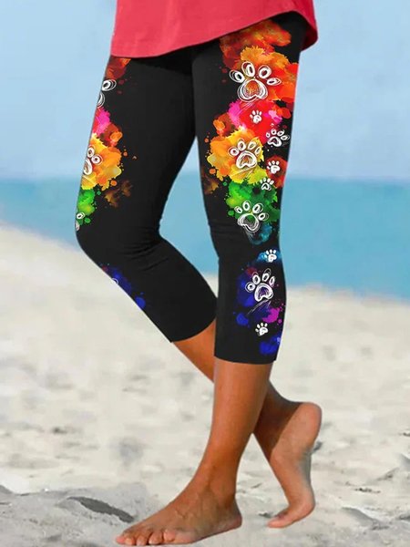 

Casual Animal Capris Leggings, Black, Leggings