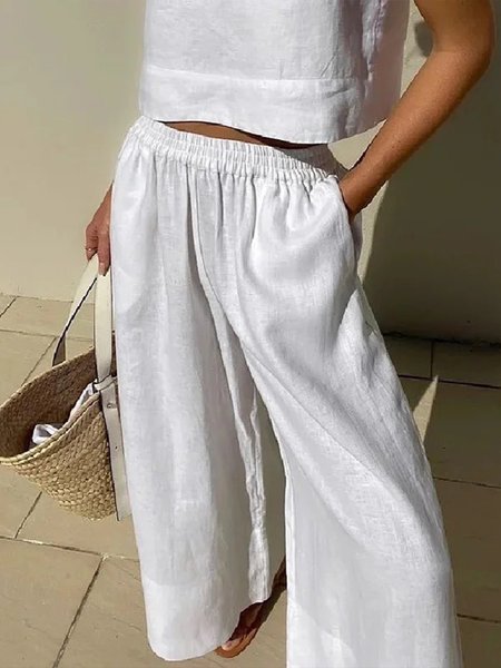 

Casual Linen Fashion Wide Leg Pants, White, Pants