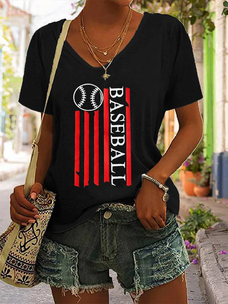 

Casual Text Letters V Neck Short Sleeve T-shirt, Black, T-shirts