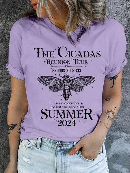 

The Cicada Reunion U.S Tour 2024 Cicada Casual Text Letters Cotton T-Shirt, Purple, T-shirts