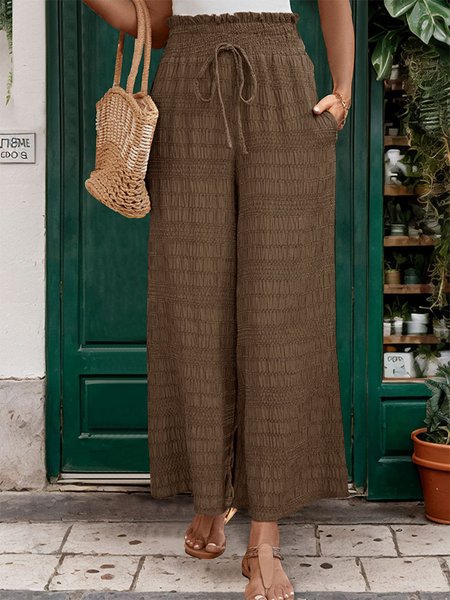 

Loose Plain Vacation Pants, Brown, Pants