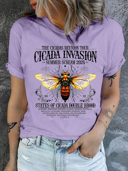 

The Cicadas Reunion Tour Summer 2024 Text Letters Casual T-Shirt, Purple, T-shirts