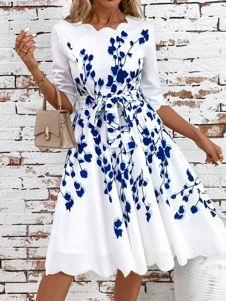 

Women's Floral Lace Collar Daily Going Out Casual Dress, White, Dresses