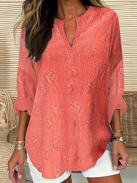

Notched Long Sleeve Plain Regular Loose Shirt For Women, Orange, Blouses