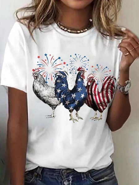 

Casual America Flag Crew Neck Short Sleeve T-shirt, White, T-shirts