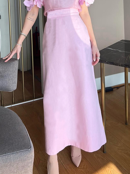 

Elegant Plain Loose Maxi Skirt, Pink, Skirts
