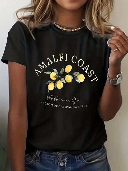 

Casual Text Letters Crew Neck Short Sleeve T-shirt, Black, T-shirts